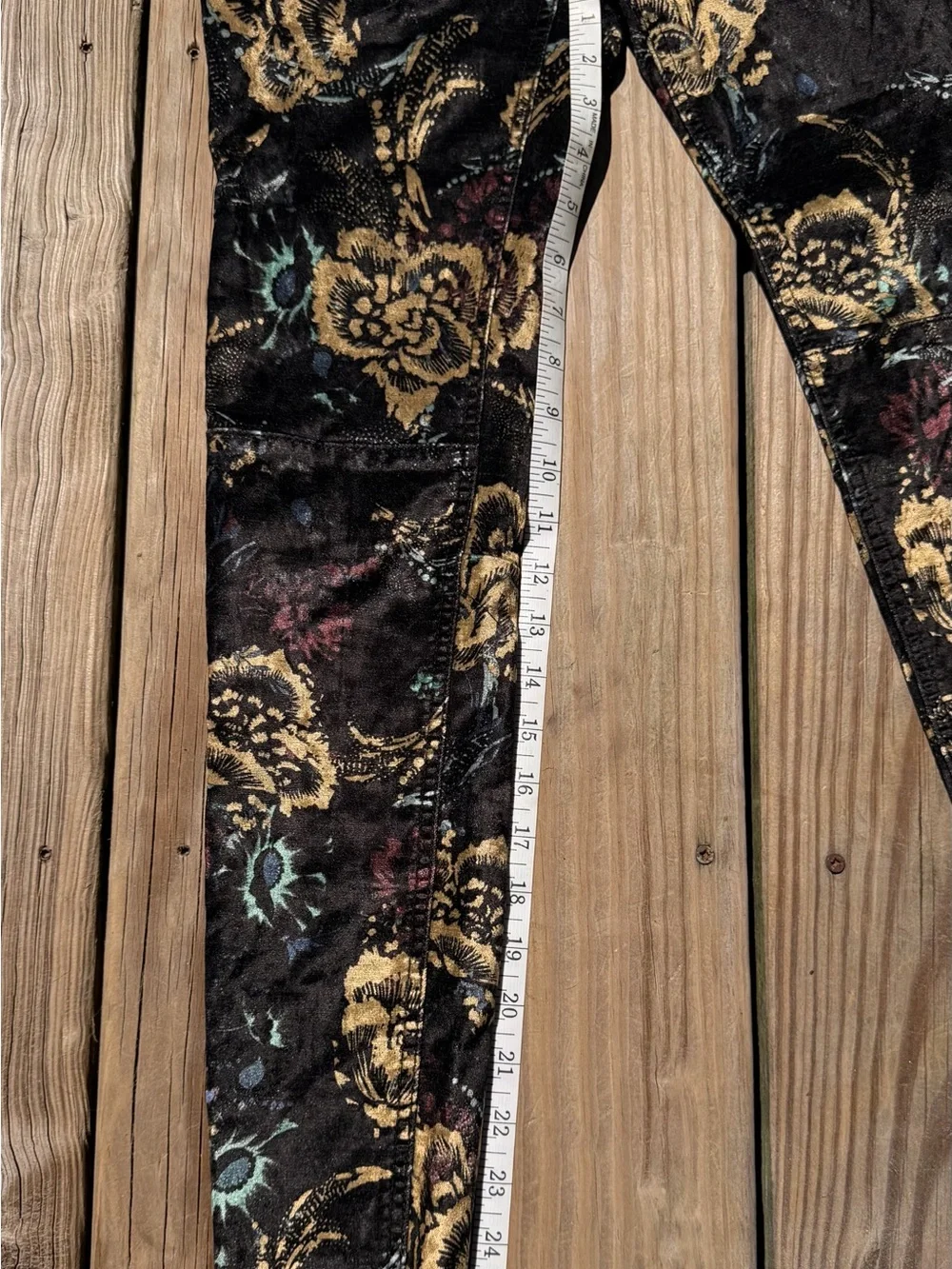 Free People Black Skinny Jeans with Gold Floral Jacquard
